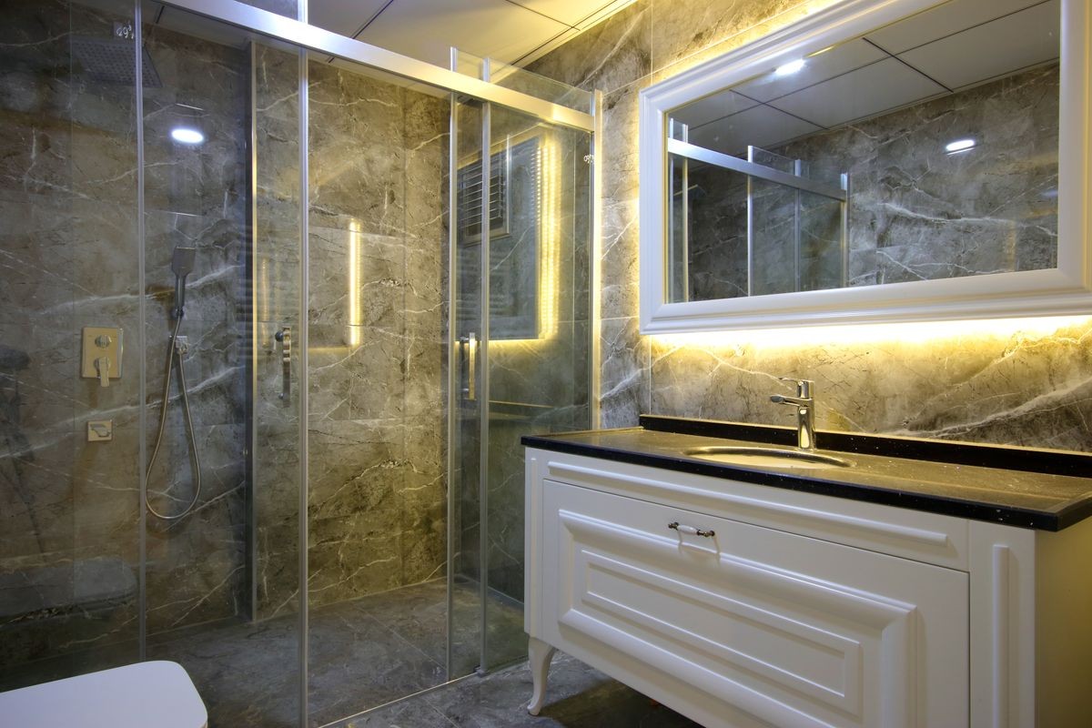 Modern Bathroom Interior and Shower Cabin